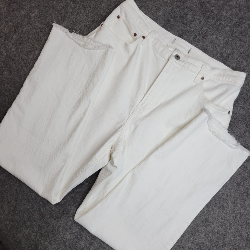 Abercrombie Fitch Jeans 32 Womens White Curve Love Raw Hem Comfort Straight Leg